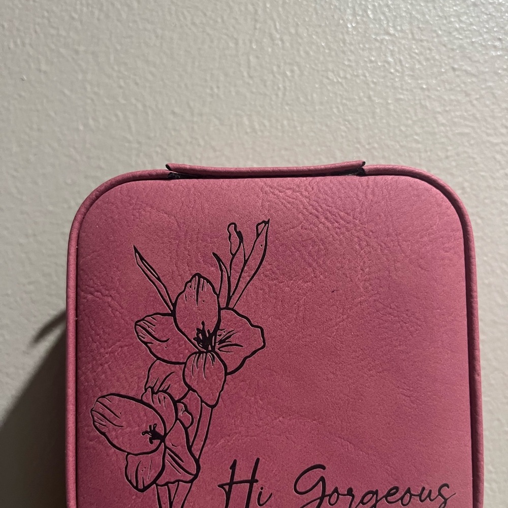 Pink Travel Jewelry Box with Floral Design